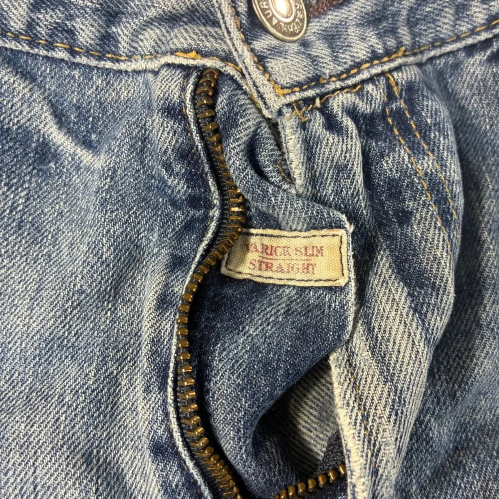 Polo Ralph Lauren Varick Slim Straight Jeans Men 34x30 Blue Distressed Whiskered